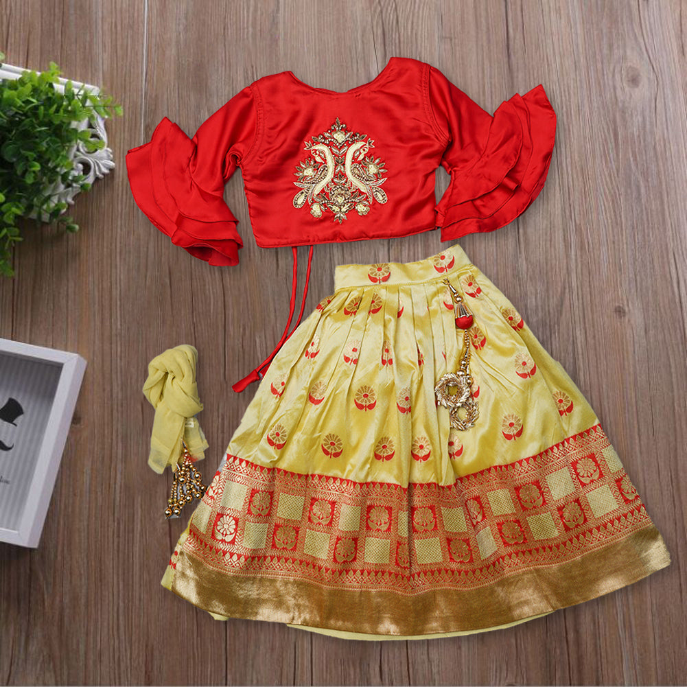 Girls And Kids Lehenga Choli With An Elegant Embroidery GS211095Red