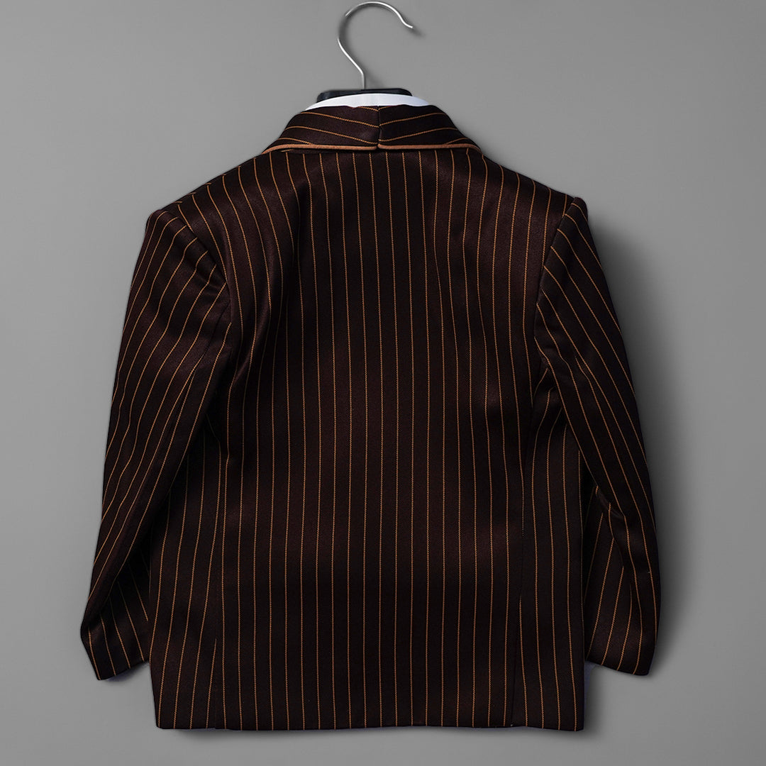 Coffee Color Striped Party Wear Boys Suit Back View