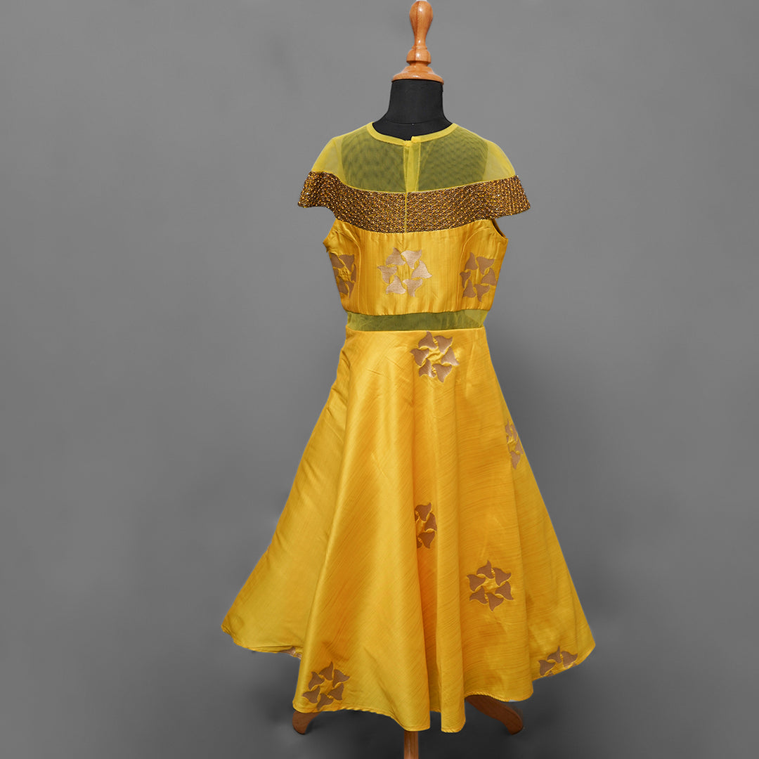 Golden Color Party Wear Gown for Kids Back View