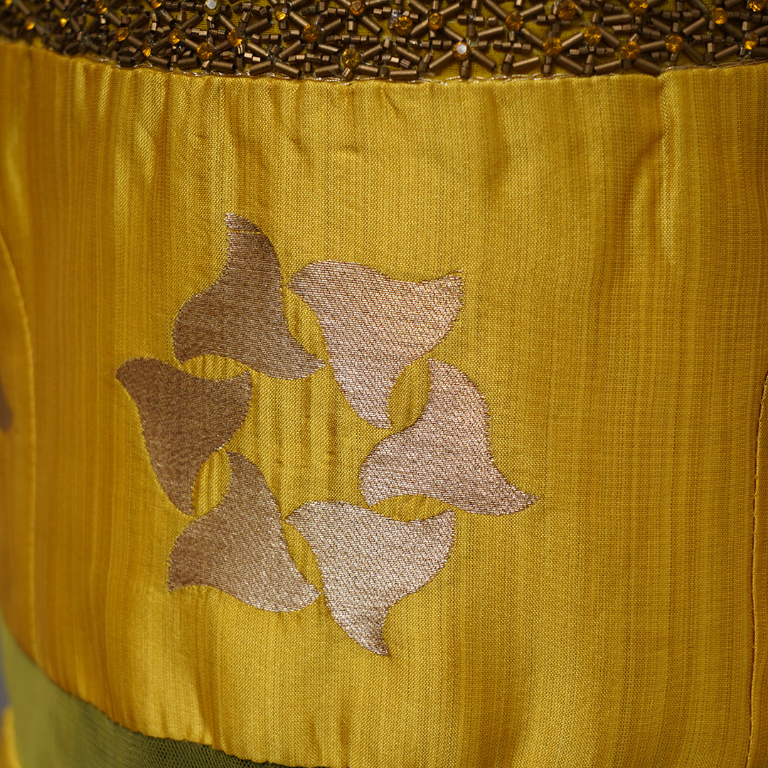 Golden Color Party Wear Gown for Kids Close Up View