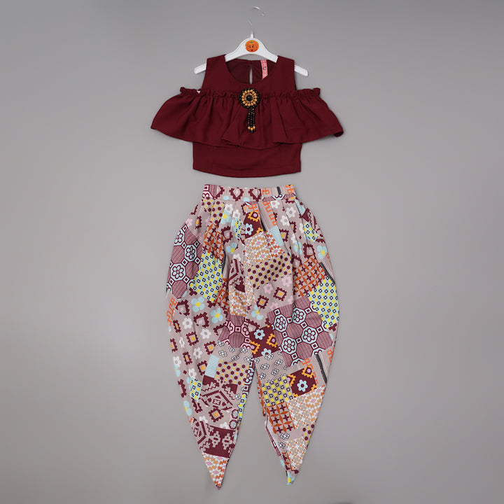 Dhoti Style Western Set For Girls GS203921Maroon