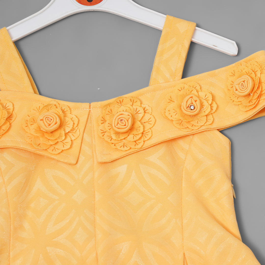 Yellow Off Shoulder Girls Midi Close Up View