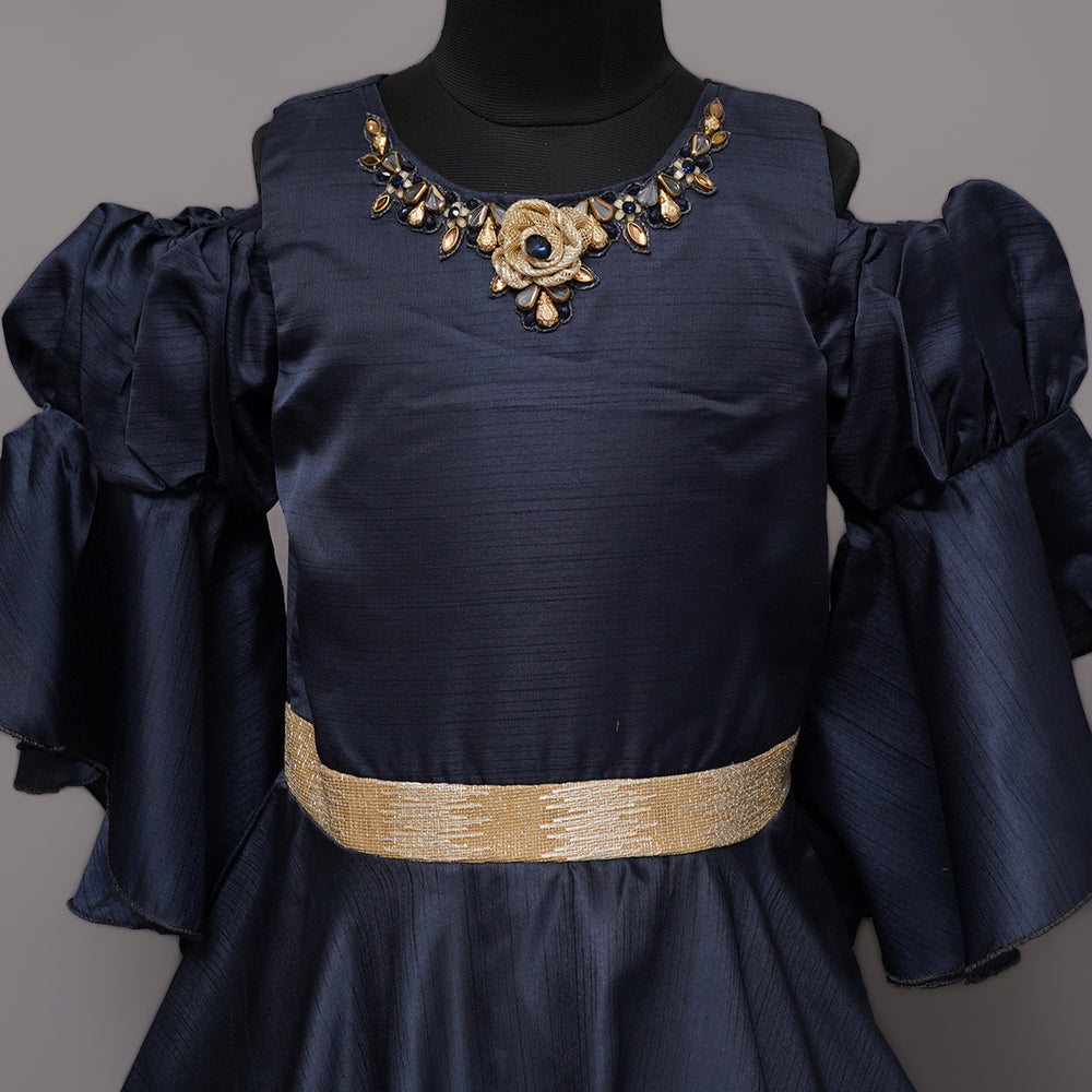 Blue & Green Party Gown for Girls Close Up View