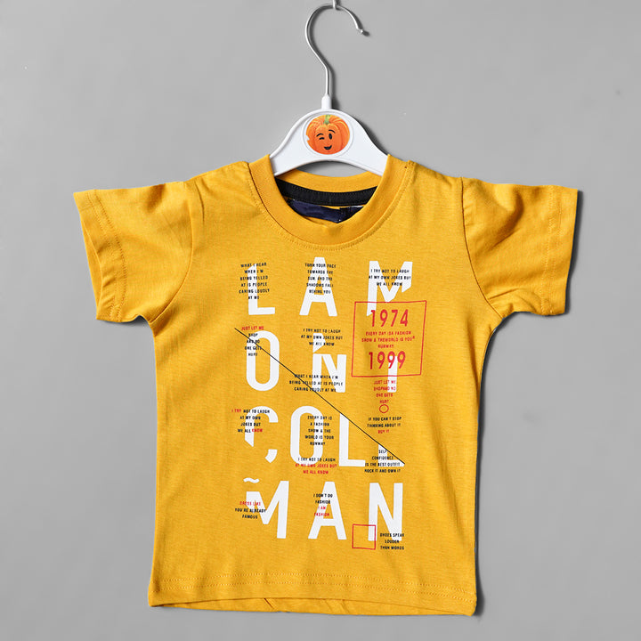 Mustard Calligraphy Stylish T-Shirt for Boys Front View