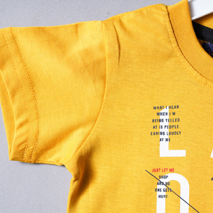 Mustard Calligraphy Stylish T-Shirt for Boys Close Up View