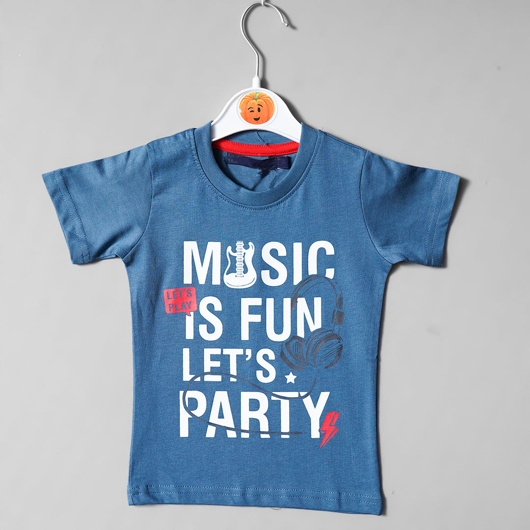 Round Neck Graphic Text T-Shirts for Boys Front View