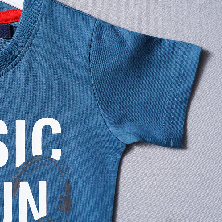 Round Neck Graphic Text T-Shirts for Boys Close Up View
