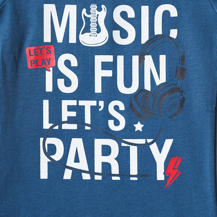 Round Neck Graphic Text T-Shirts for Boys Close Up View