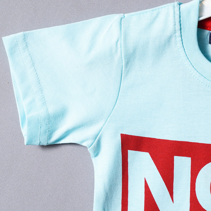 Sky Blue Printed T-Shirts for Boys Close Up View