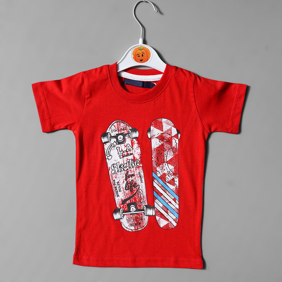 Red Color Printed T-Shirts for Boys Front View