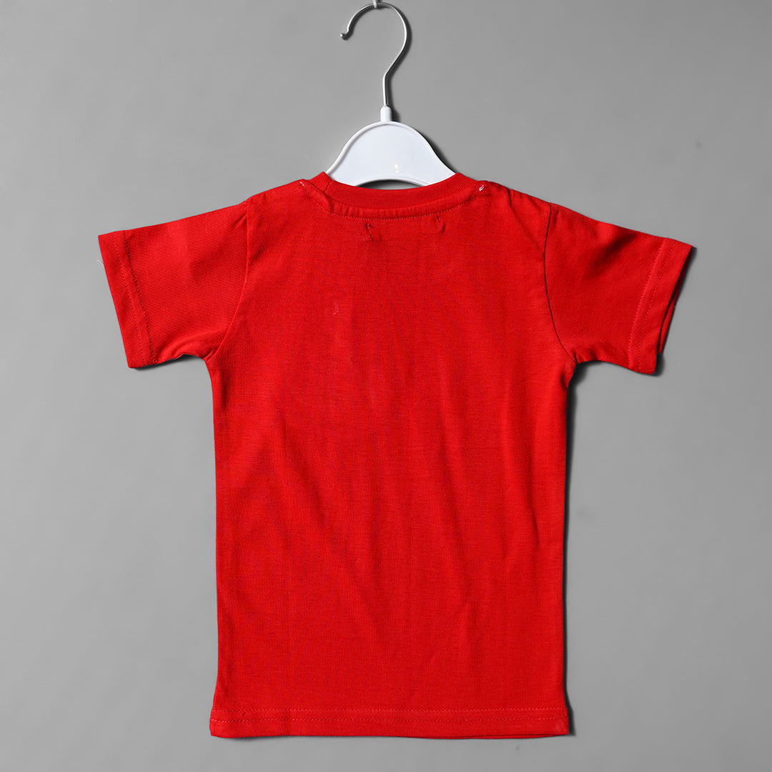 Red Color Printed T-Shirts for Boys Back View