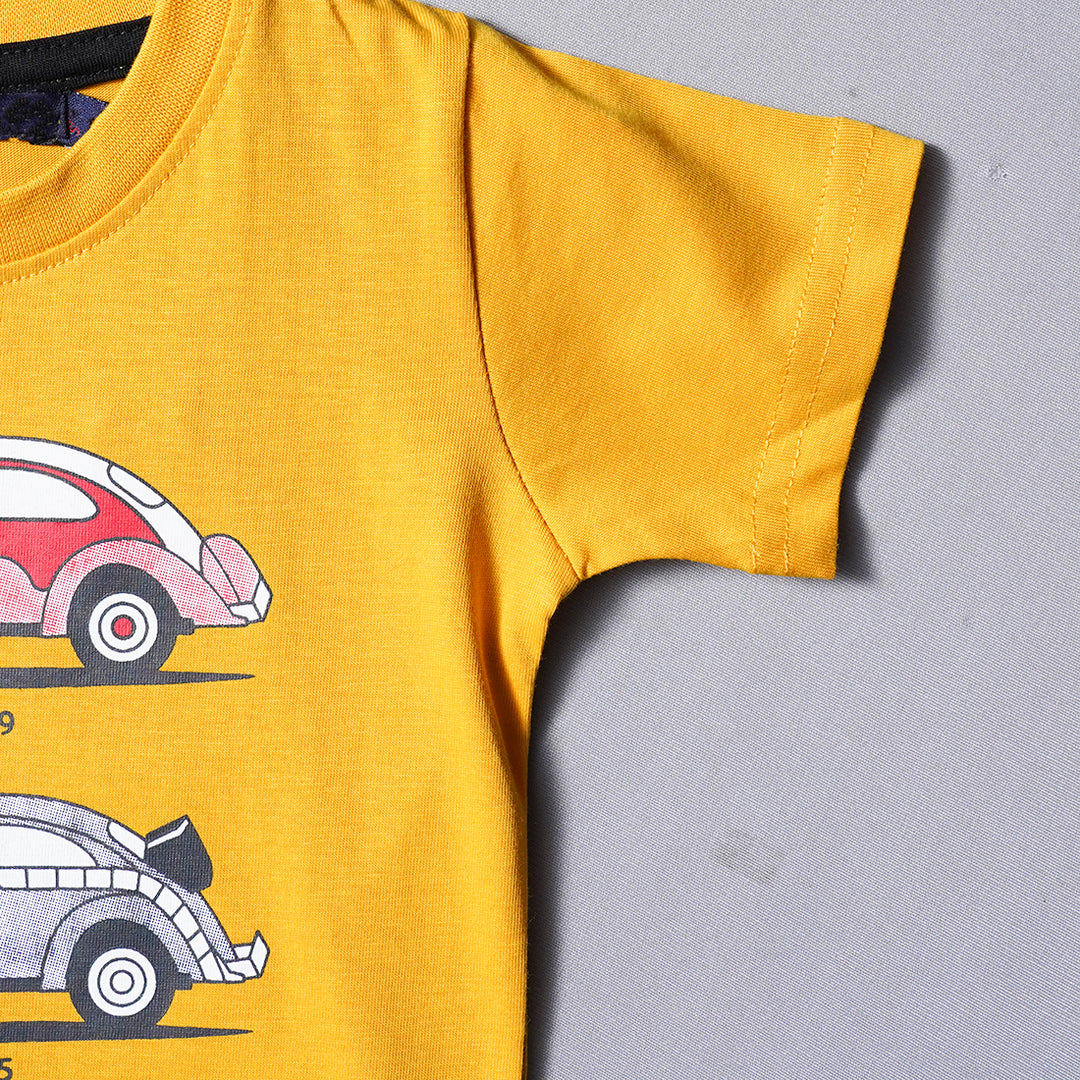 Mustard Graphic Printed T-Shirts for Boys Close Up View