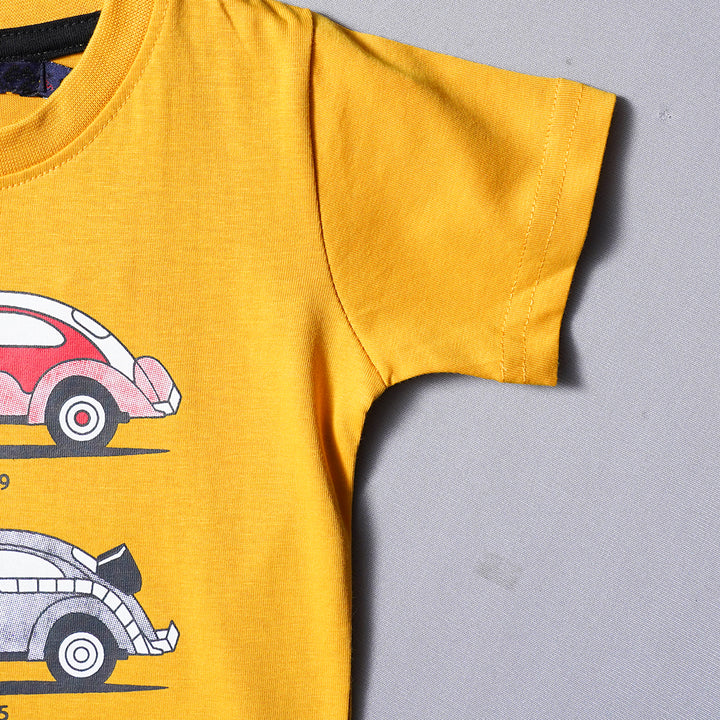 Mustard Graphic Printed T-Shirts for Boys Close Up View