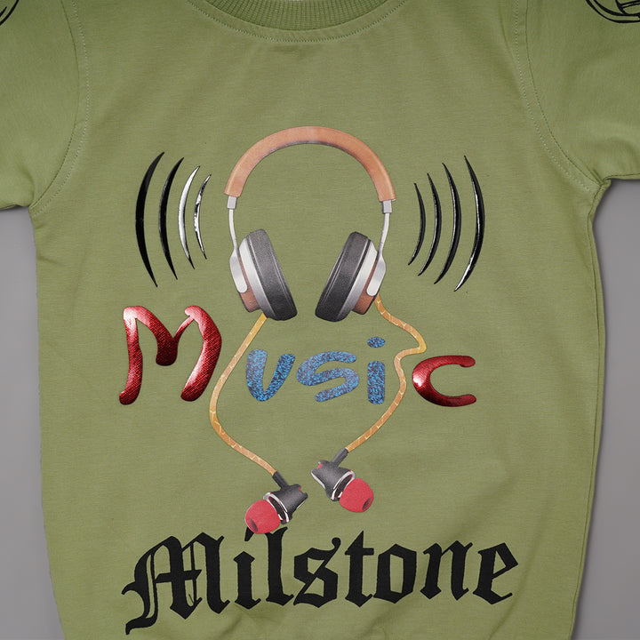 Green Graphics T-Shirt for Boys Close Up View