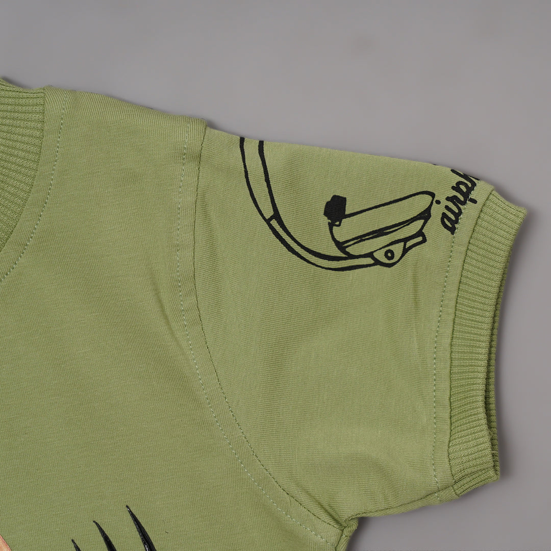 Green Graphics T-Shirt for Boys Close Up View