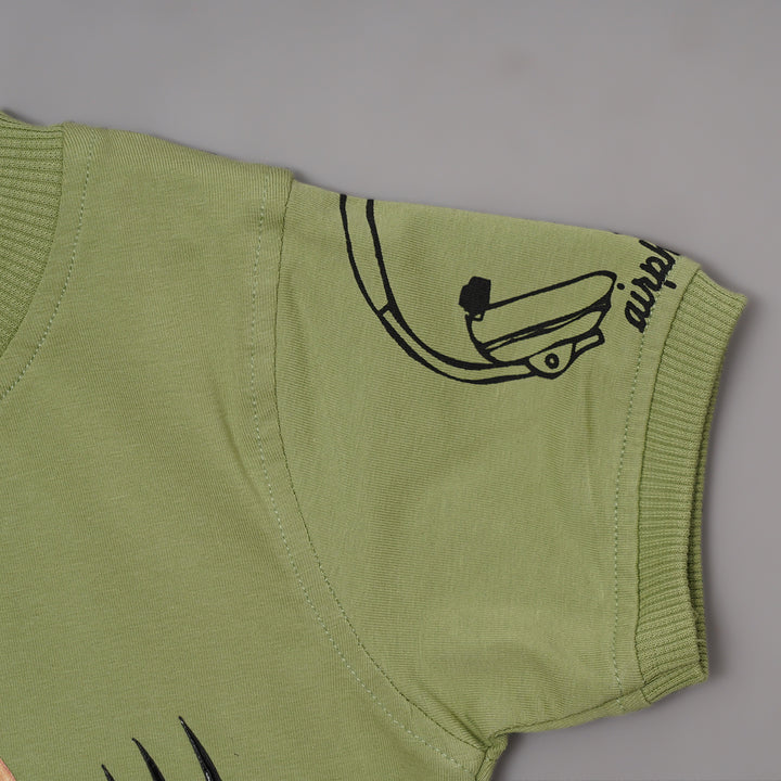 Green Graphics T-Shirt for Boys Close Up View