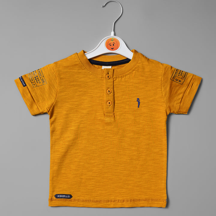 Solid Mustard Plain T- Shirt for Boys Variant Front View