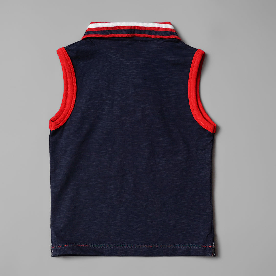 Navy Blue & Red Baba Set for Boys Back View'