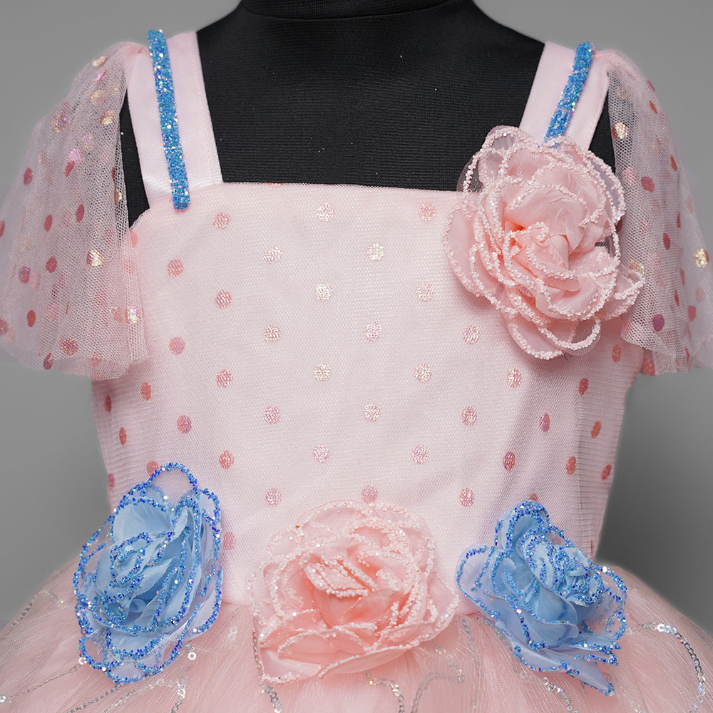 Off-Shoulder Designer Kids Frock Close Up View