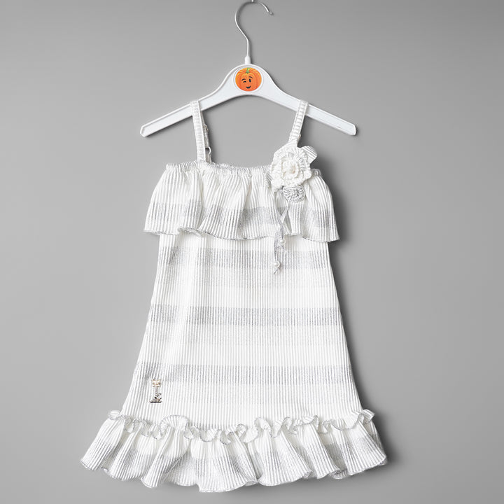 White Off Shoulder Girls Midi with Flower Front View