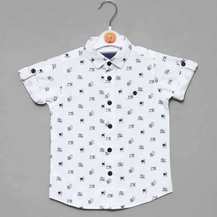 Solid Floral Printed Shirt for Boys Variant Front View