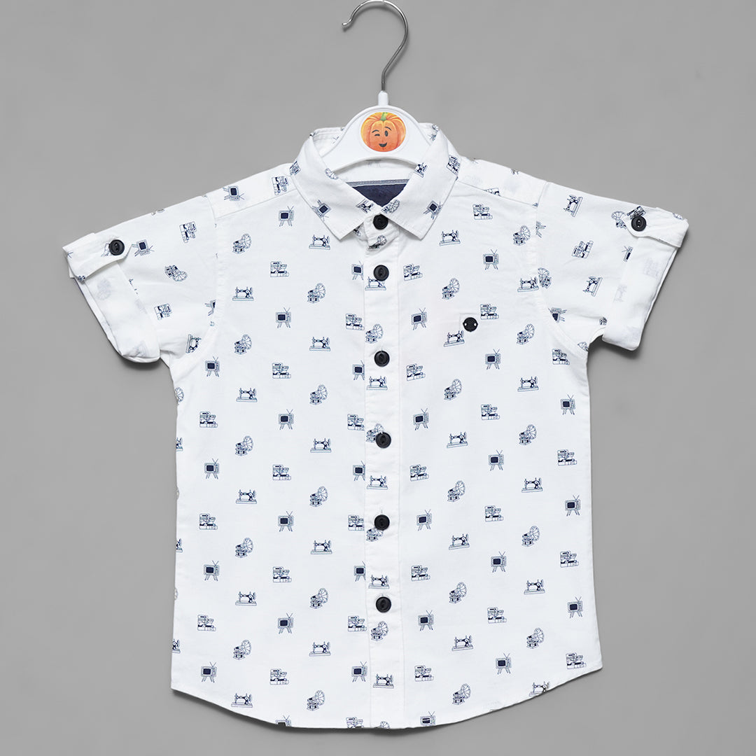 Solid Floral Printed Shirt for Boys Variant Front View