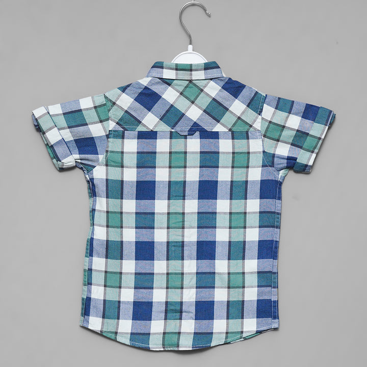 Blue Check Patterns Shirt for Boys Back View