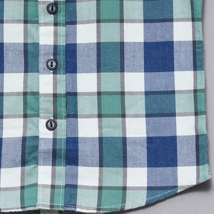 Blue Check Patterns Shirt for Boys Close Up View