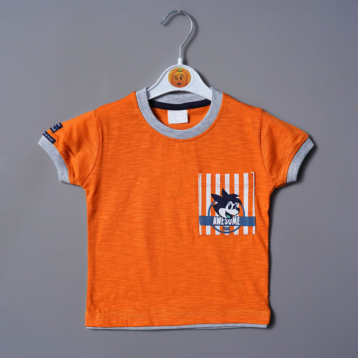 Anime Printed T-Shirt for Boys in Orange