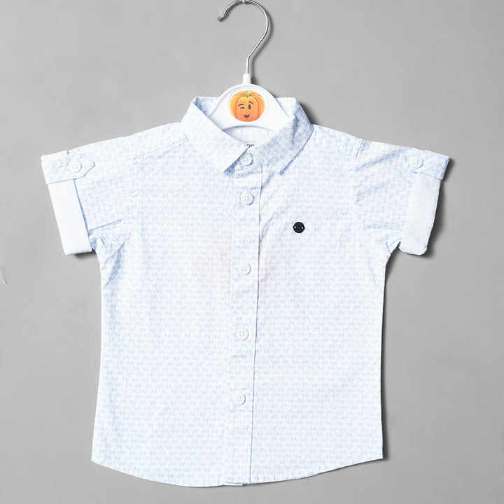 Solid Blue Self Print Casual Wear Shirts for Boys Variant Front View