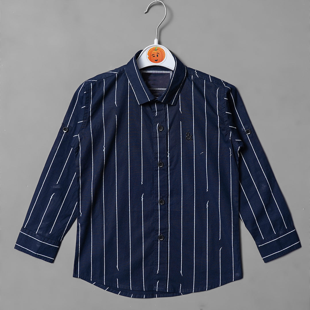 Navy Blue Lining Shirt for Boys Front View