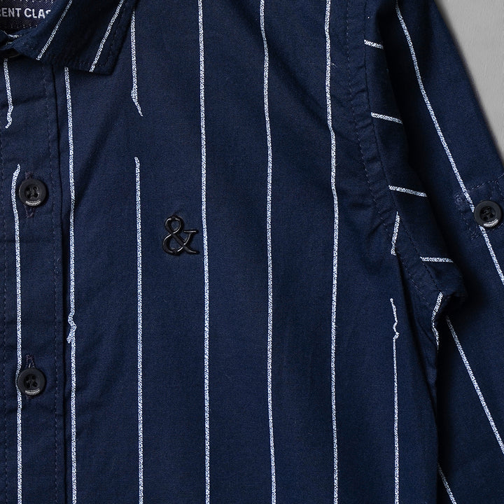 Navy Blue Lining Shirt for Boys Close Up View