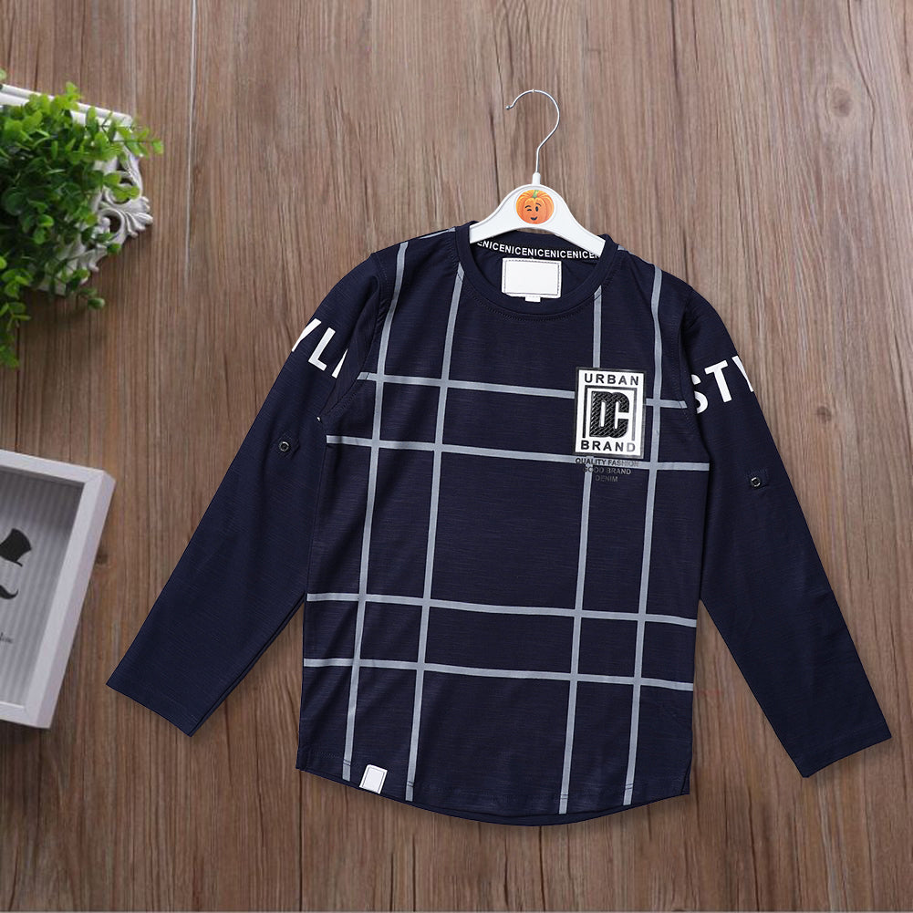 Black Checks Full Sleeves T-shirt For Boys Front View