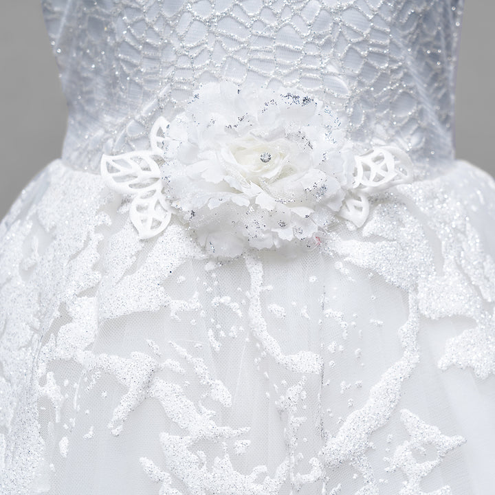White Designer Girls Gown Close Up View