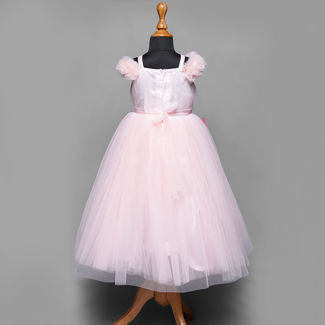 Pink & White Party Gown For Kids Back View