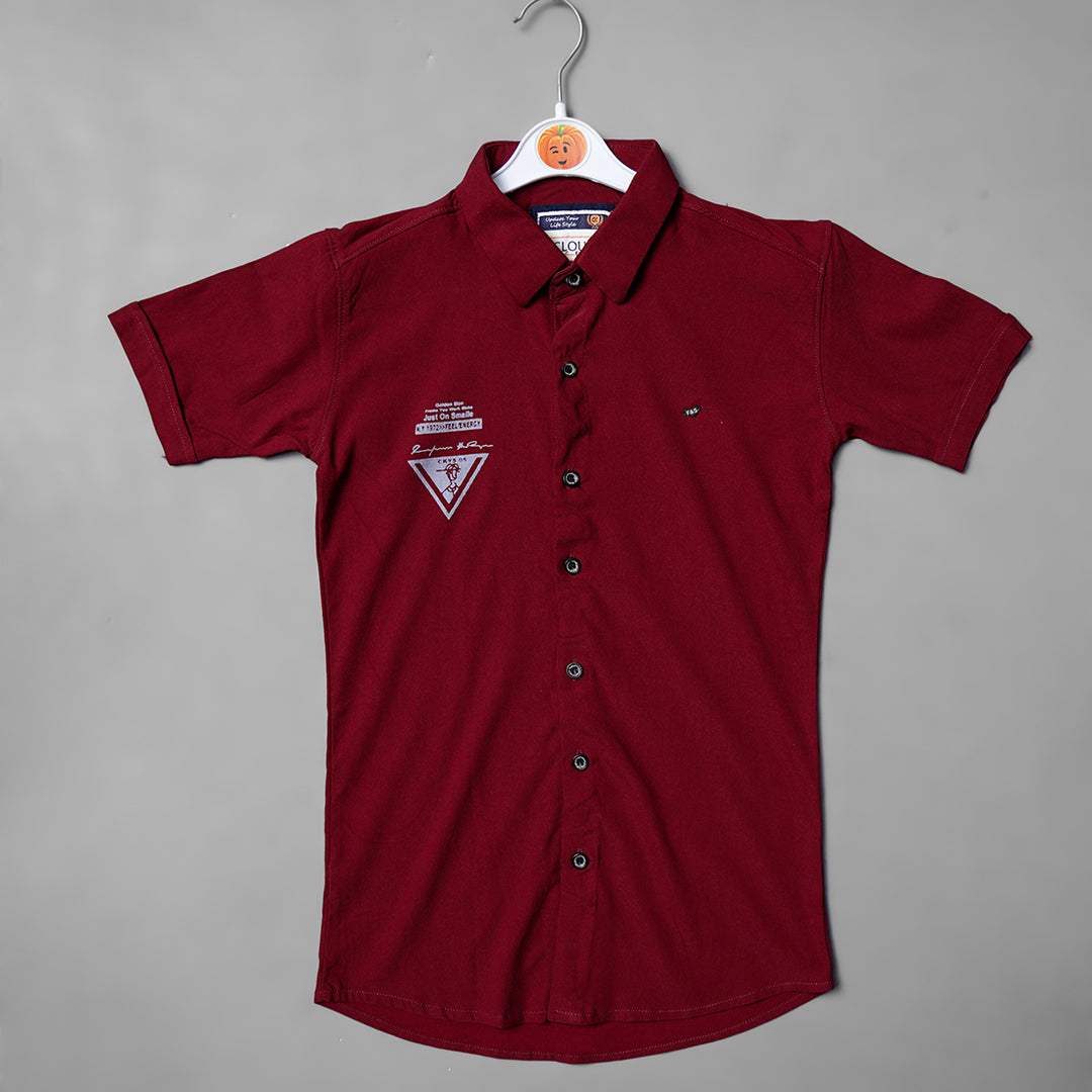 Maroon White Half Sleeve Shirts for Boys Front View