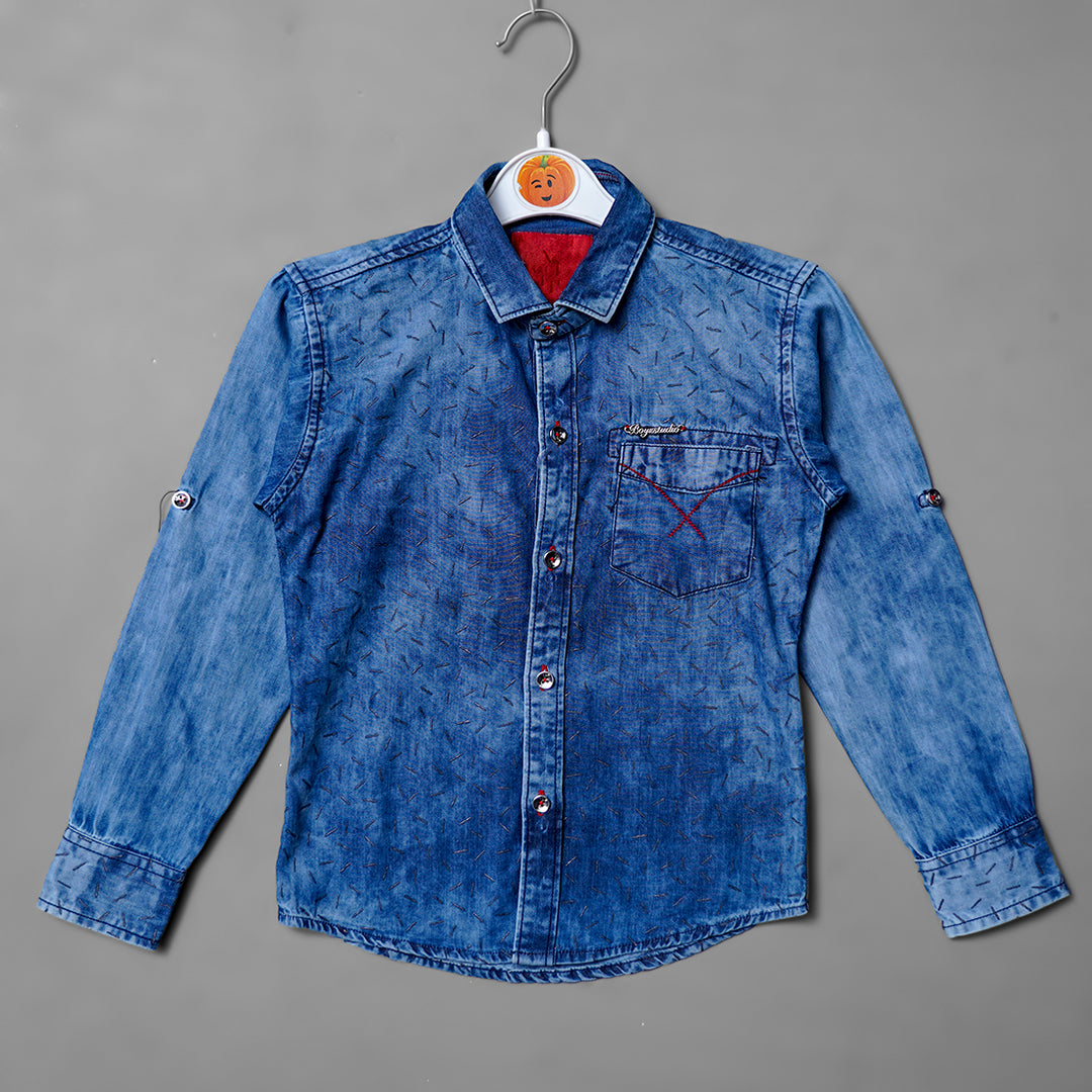 Blue Denim Shirt for Boys Front View