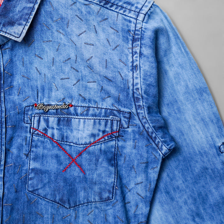 Blue Denim Shirt for Boys Close Up View