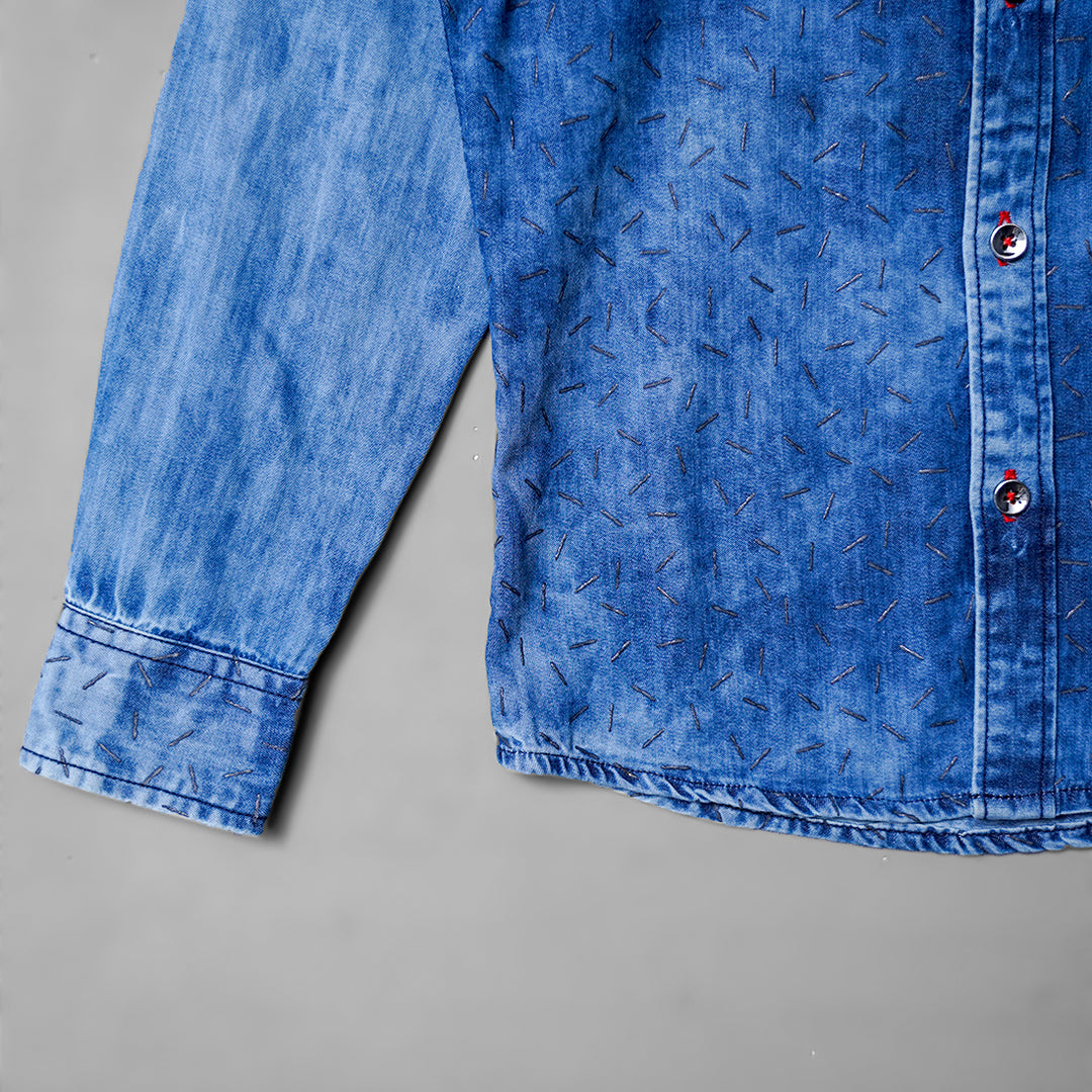 Blue Denim Shirt for Boys Close Up View