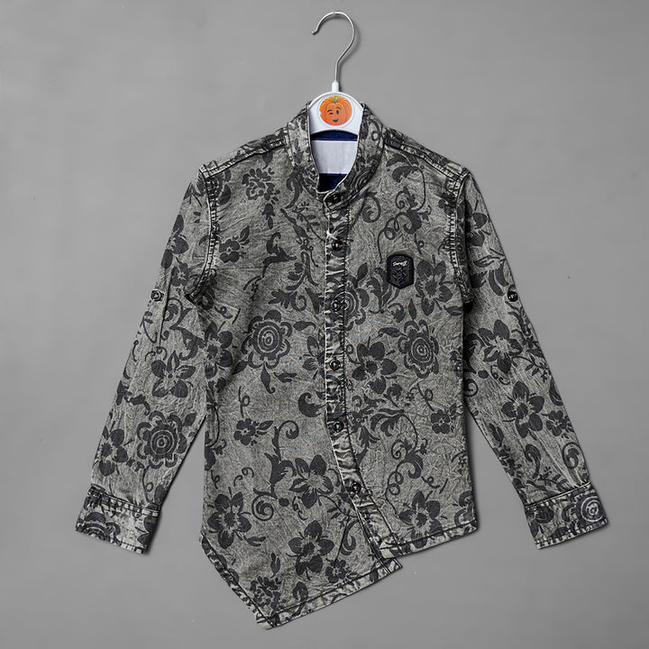 Beige Floral Print Shirts for Boys Front View