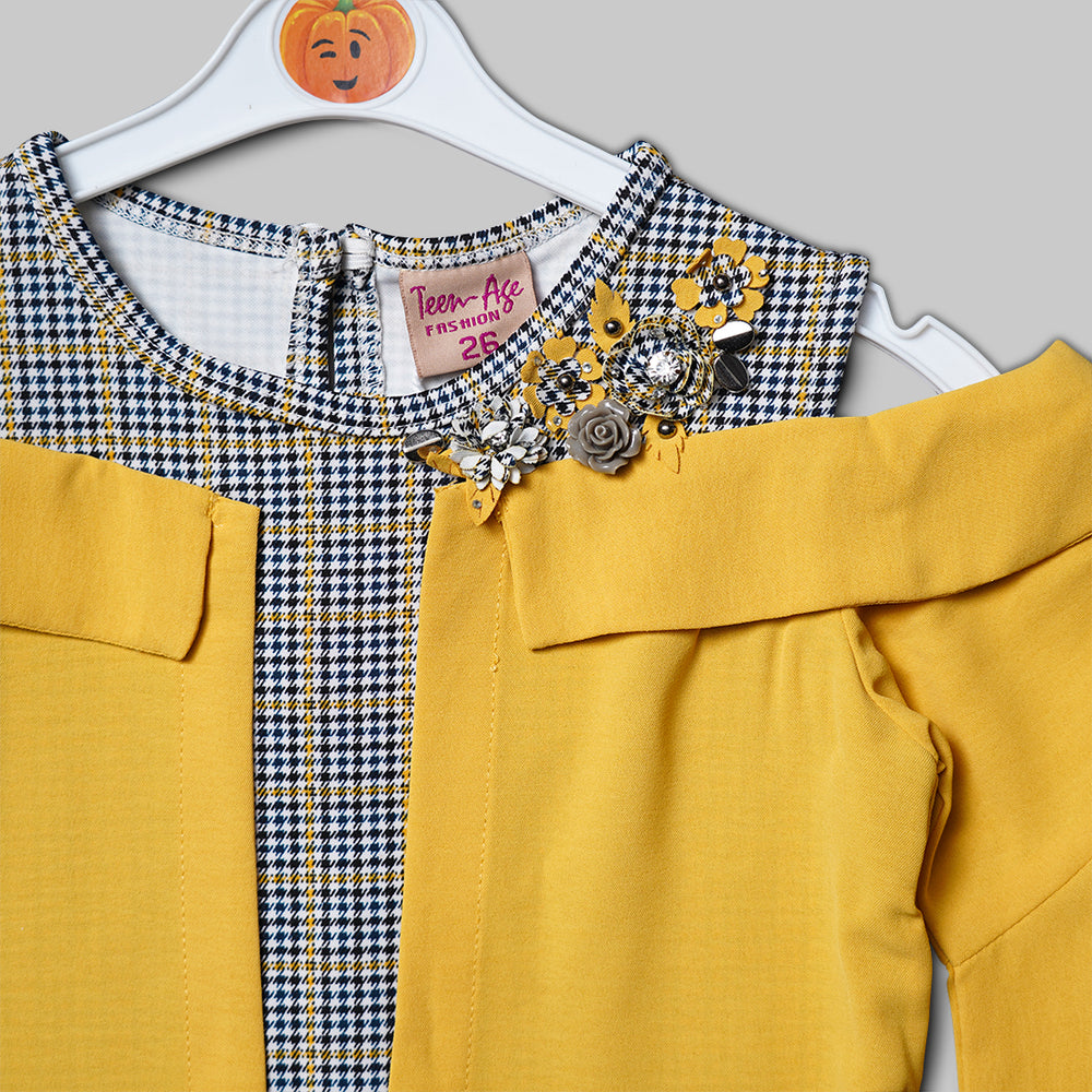 Mustard and Red Solid Girls Midi Close Up View