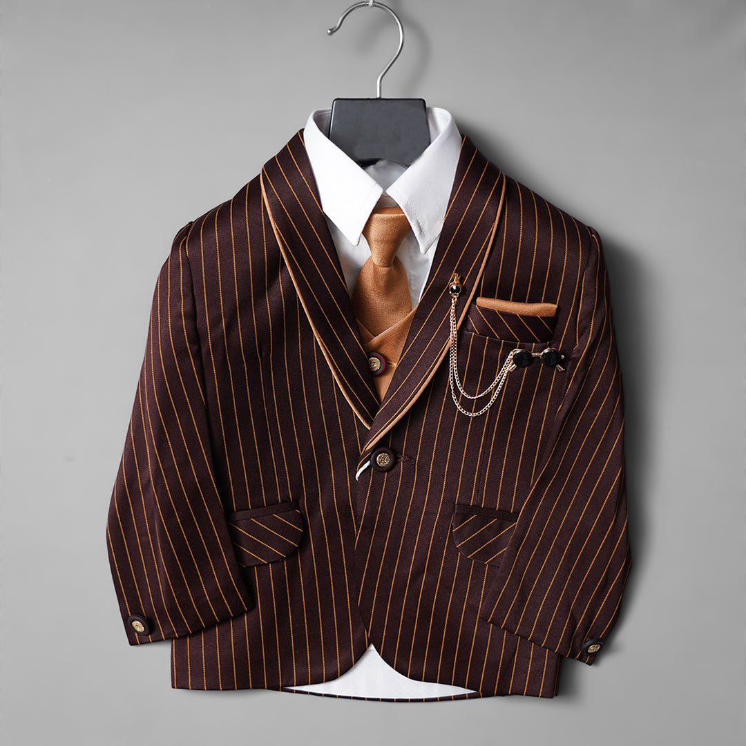 Coffee Color Striped Party Wear Boys Suit Top View