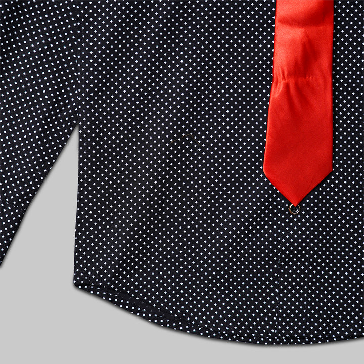 Black & White Shirt for Boys with Tie Close Up 
