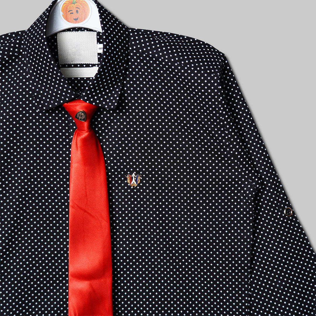 Black & White Shirt for Boys with Tie  Close Up 