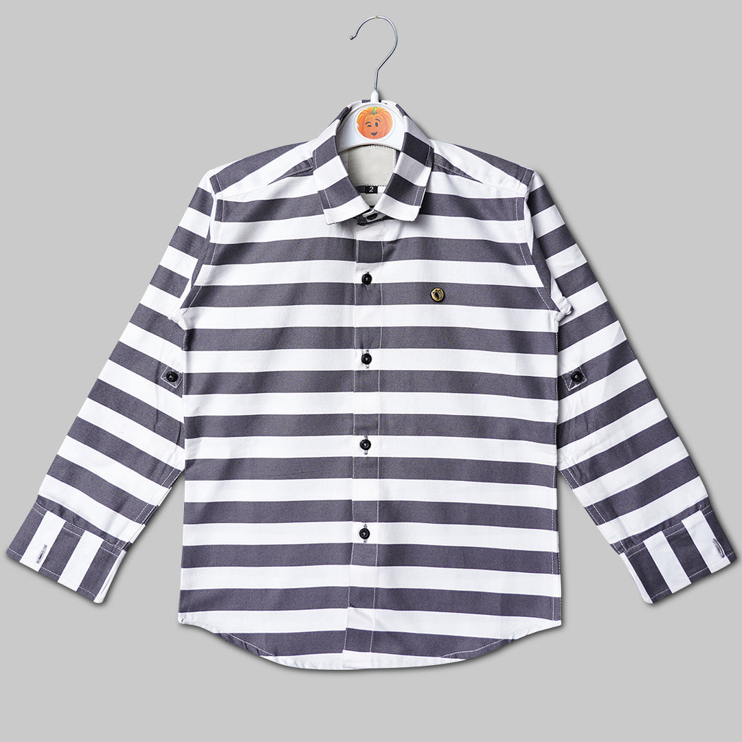 Solid Grey Lining Pattern Shirt for Boys Variant Front View