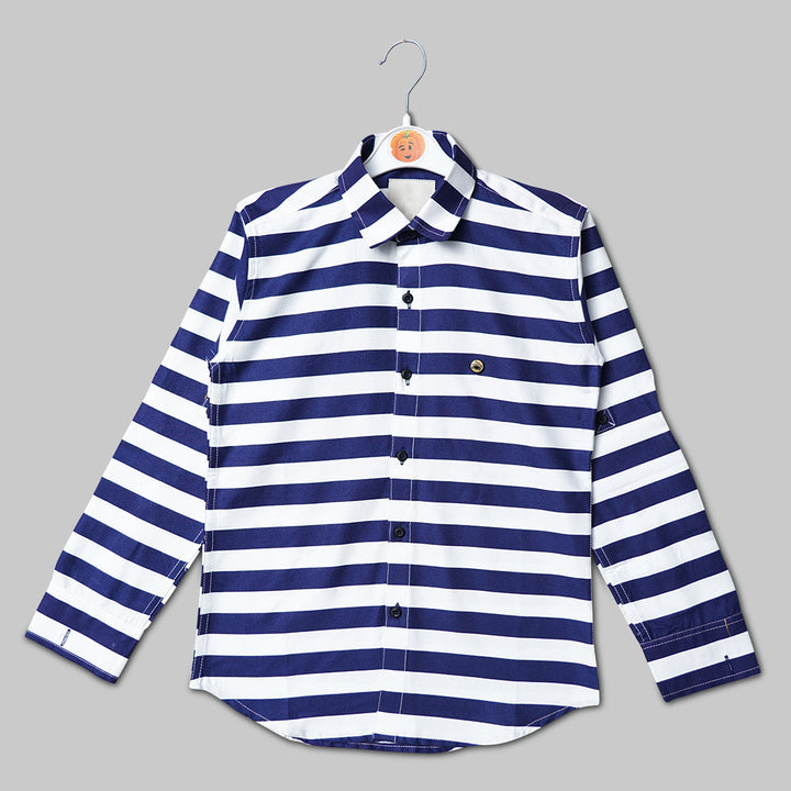Solid Blue Lining Pattern Shirt for Boys Variant Front View