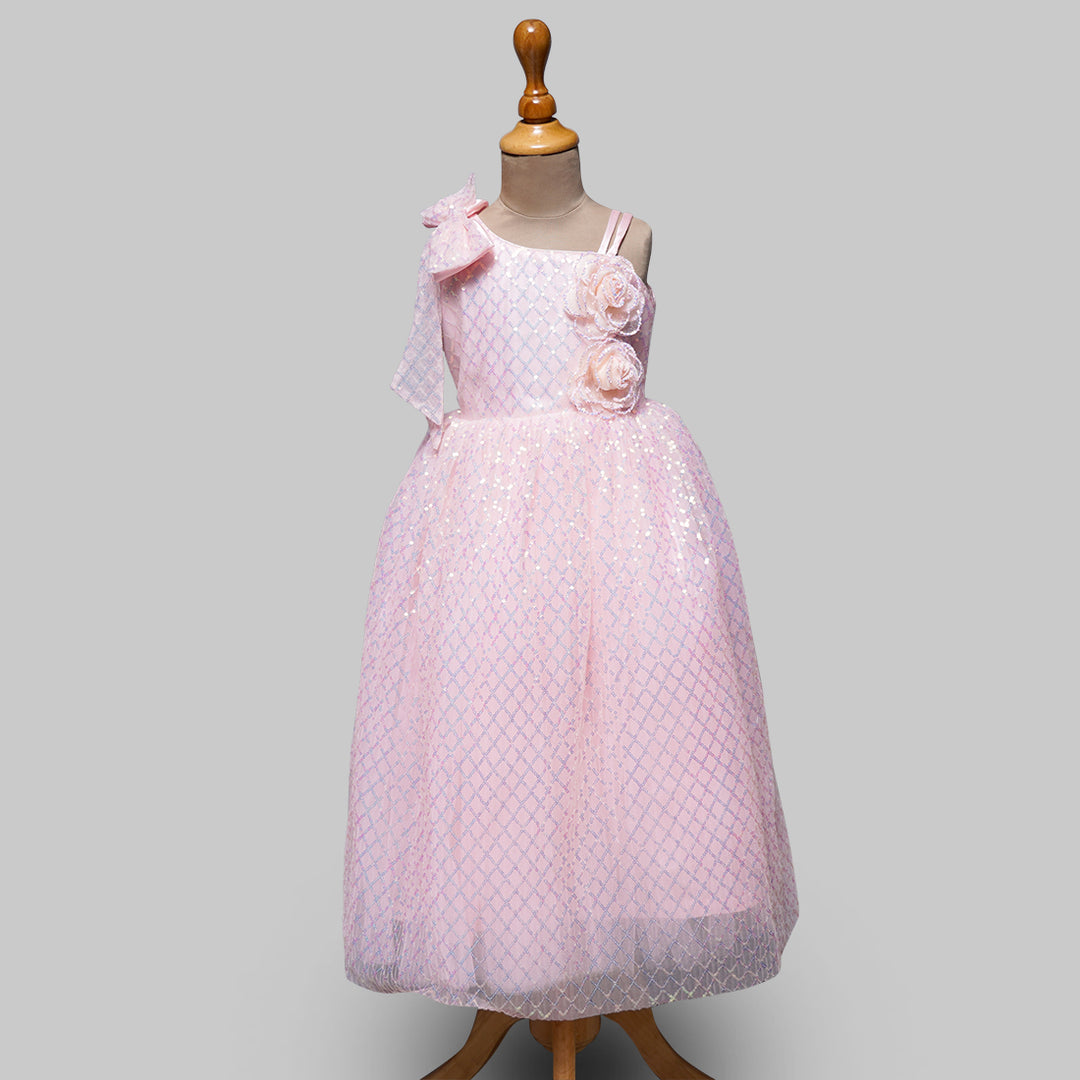 Pink Party Wear Gown for Kids Front View