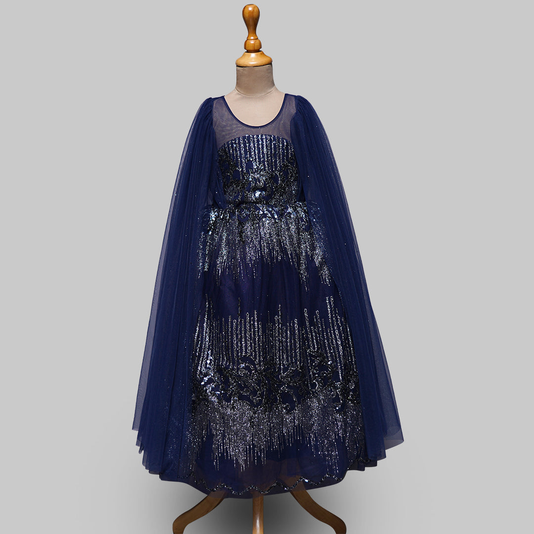 Navy Blue Gown For Girls Front View