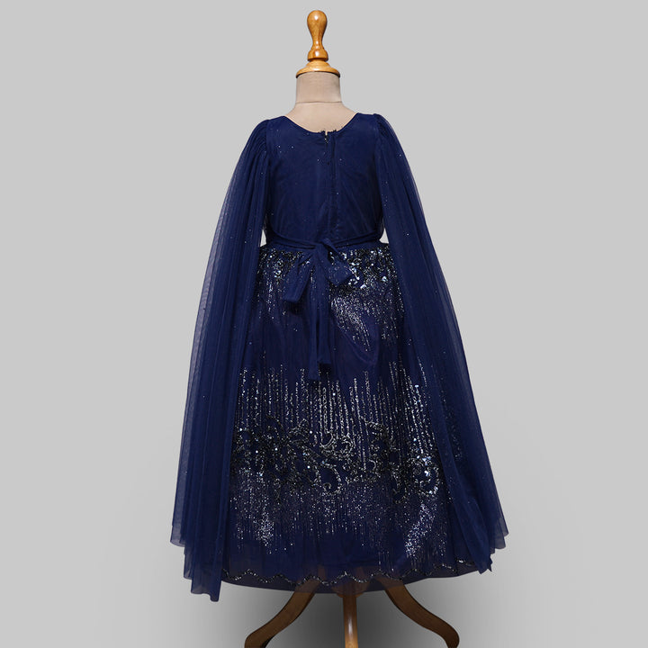 Navy Blue Gown For Girls Back View