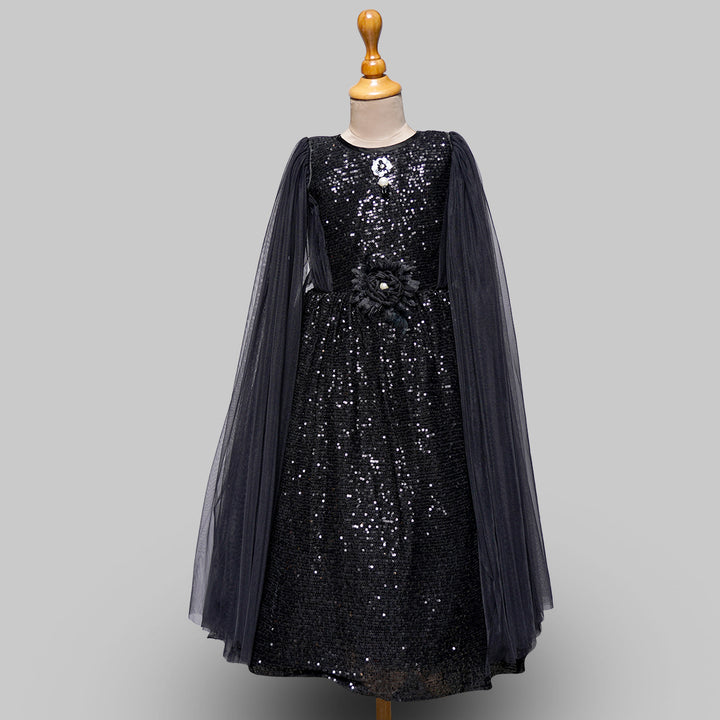 Black Sequin Gown for Girls Front View